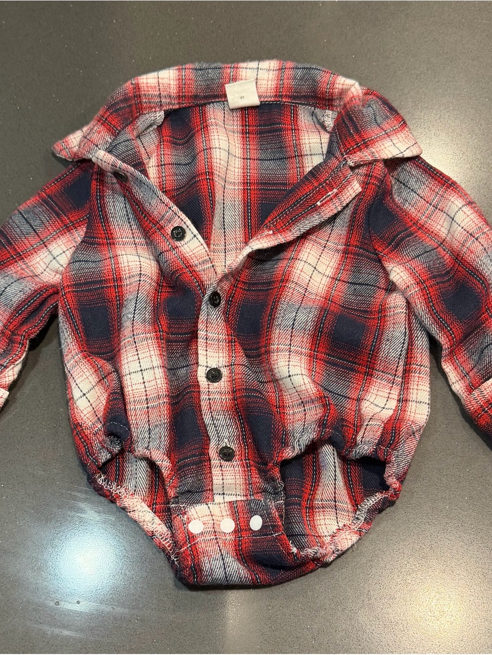 SHEIN Red and Navy Plaid Button-Front Baby Shirt Bodysuit